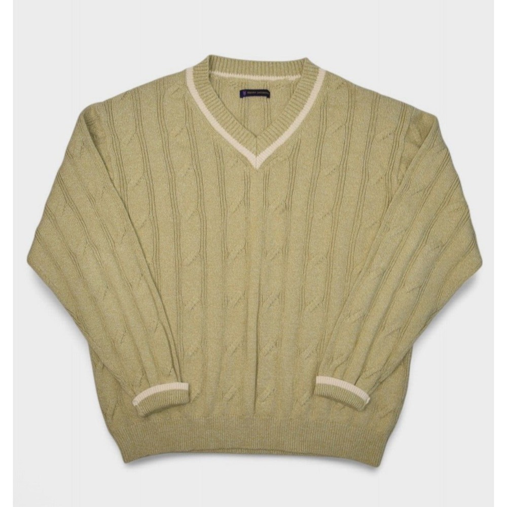 Vintage Tennis Sweater Mens XL Cable Knit V Neck Cotton Jumper Henry Jacobson